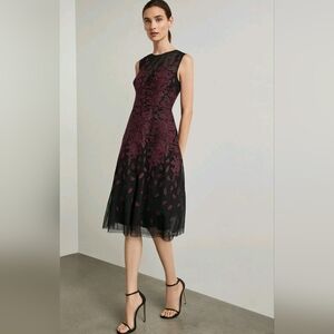BCBGMaxAzaria Dress, Size 0, Burgundy Black Floral Detail, Back Zip